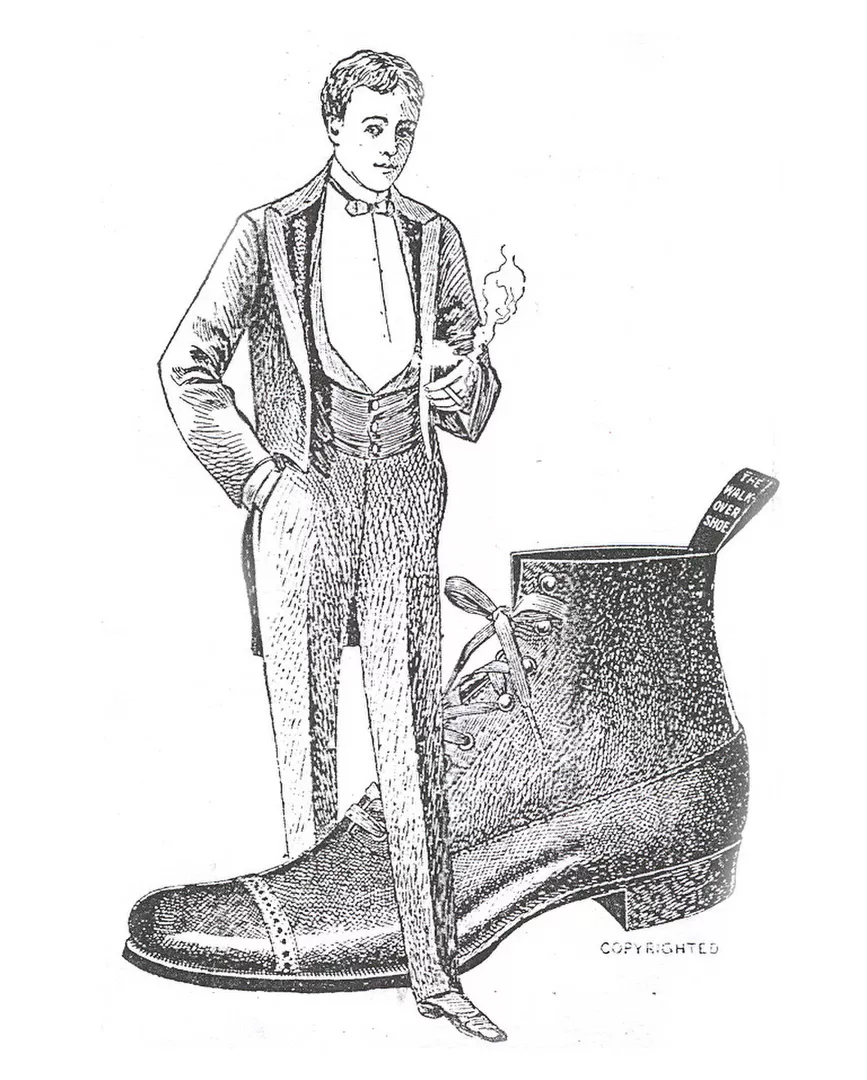 AJUSTADOS Y MODERNOS. Dibujo en un aviso publicitario de zapatos, que aparecía en las revistas que circulaban por Tucumán al empezar el siglo XX. LA GACETA / ARCHIVO