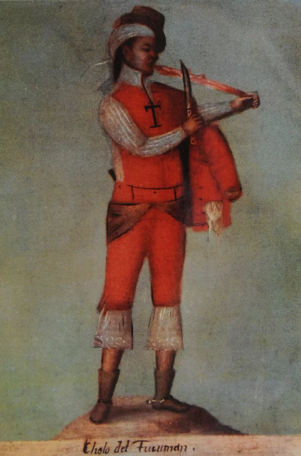 UN ÓLEO DE 1798. Cholo del Tucumán se titula esta pintura publicada por Bonifacio del Carril en la Monumenta Iconographica. LA GACETA / ARCHIVO 