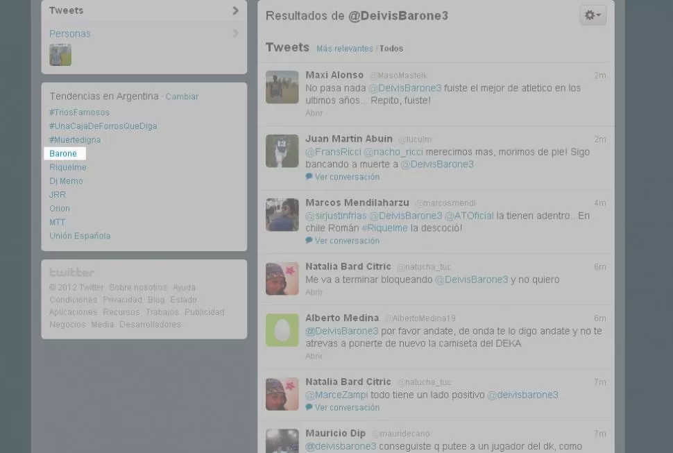 TEMA DEL MOMENTO. Barone fue mencionado masivamente luego de la jugada desafortunada. CAPTURA DE PANTALLA