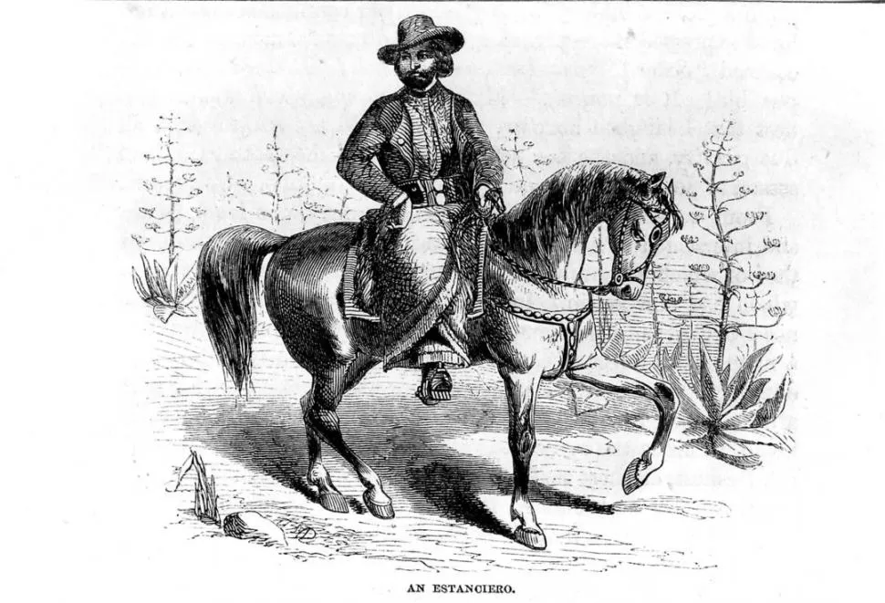 UN JINETE NORTEÑO. Ilustración del libro de viaje de Thomas J. Page, editado en Londres en 1859. Lleva el epígrafe An estanciero. LA GACETA / ARCHIVO
