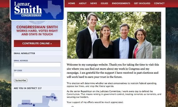 POLEMICA. La foto en la web de Lamar Smith. CAPTURA DE LAMARSMITH.HOUSE.GOV