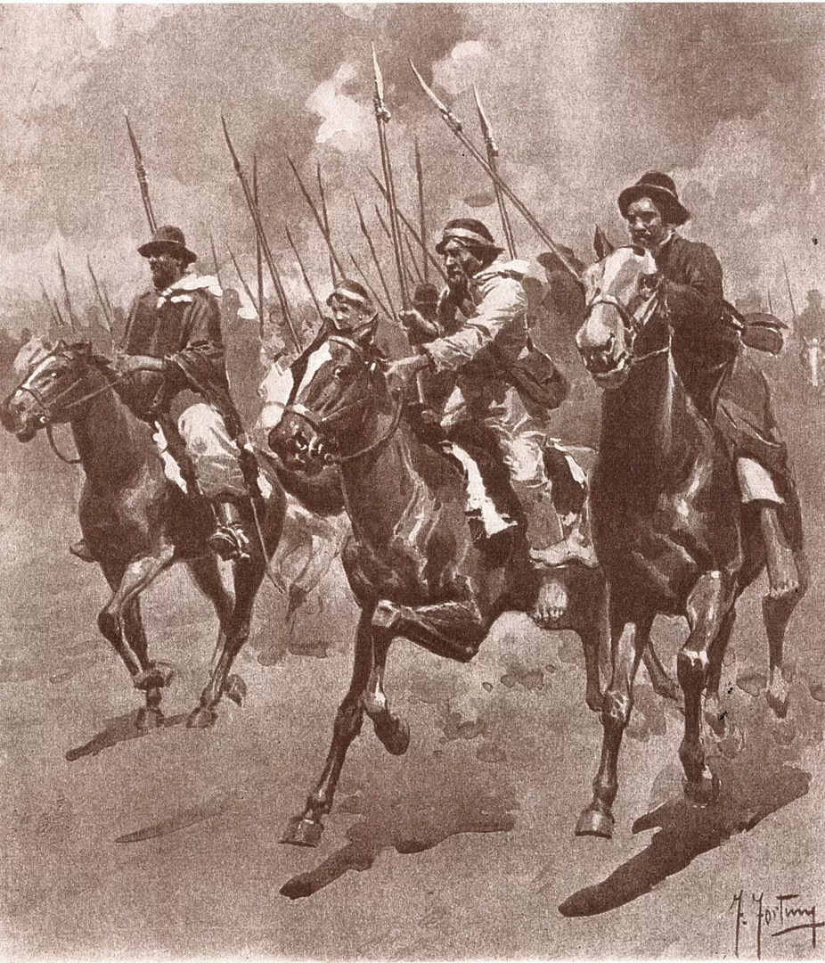 JINETES CRIOLLOS. Belgrano pensaba que, si bien habían servido en la batalla, no se podía contar con ellos como soldados regulares. LA GACETA / ARCHIVO