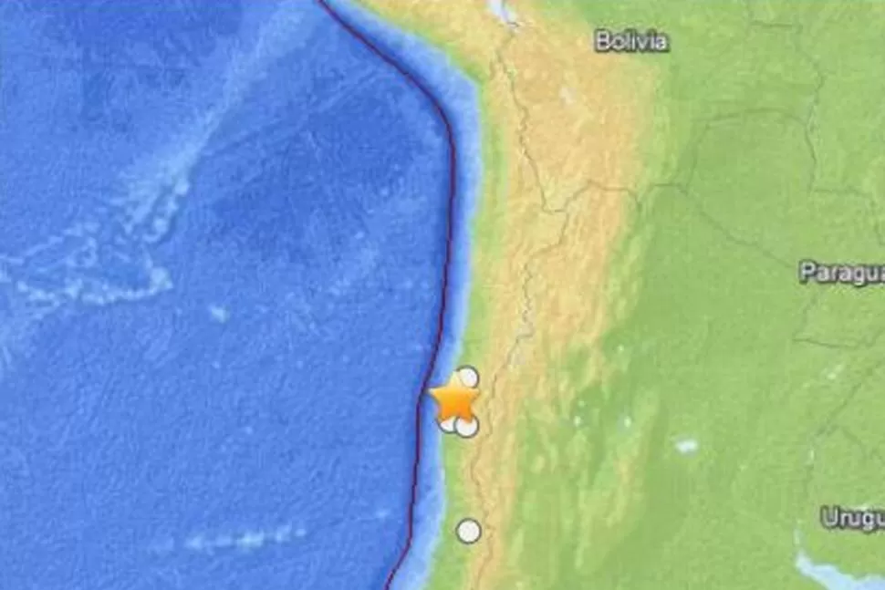 EL EPICENTRO. La estrella marca el lugar donde ocurrió el sismo. FOTO TOMADA DE LOSANDES.COM.AR