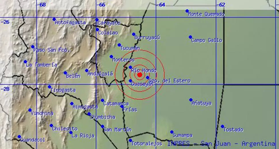 MOVIMIENTO LEVE. El temblor pasó inadvertido para mucha de población. IMAGEN TOMADA DE INPRES.GOV.AR