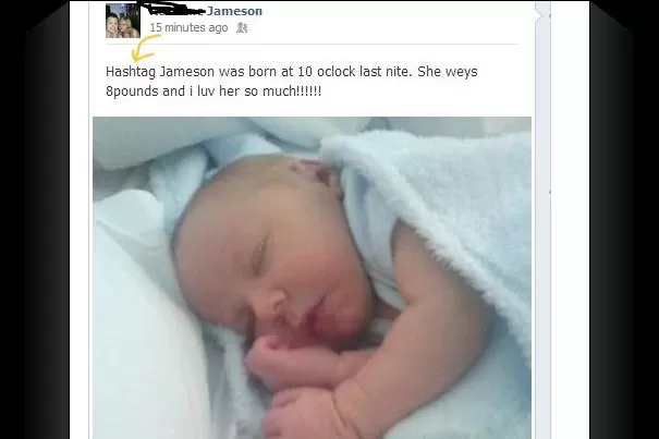 ¿UNA BROMA? Muchos se preguntan si de verdad los padres de la nena la llamaron Hashtag. FOTO TOMADA DE AWKWARDMESSAGES.COM