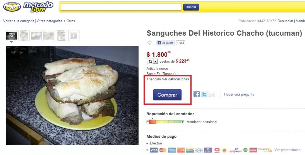 VENDIDO. Las cuatro milangas fueron adquiridas por un comprador desconocido. CAPTURA DE PANTALLA