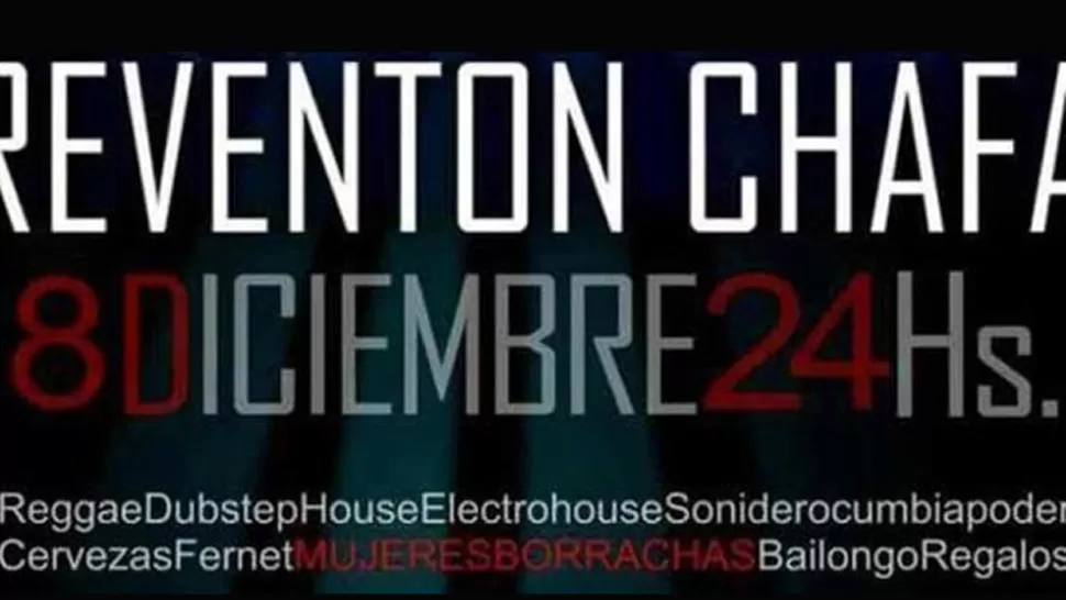 AFICHE CUESTIONADO. Agrupaciones sociales rechazaron que se incluya a la mujer entre los beneficios para los que vayan a la fiesta. FOTO TOMADA DE FACEBOOK.COM