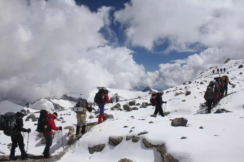 A LA CIMA. La travesía duró 14 días, desde el 6 al 19 de enero. En el camino atravesaron los campamentos: Confluencia (3.390 msnm), Plaza de Mulas (4.400), Canadá (5.050), Nido de Cóndores (5.560) y Cólera (6.000). 