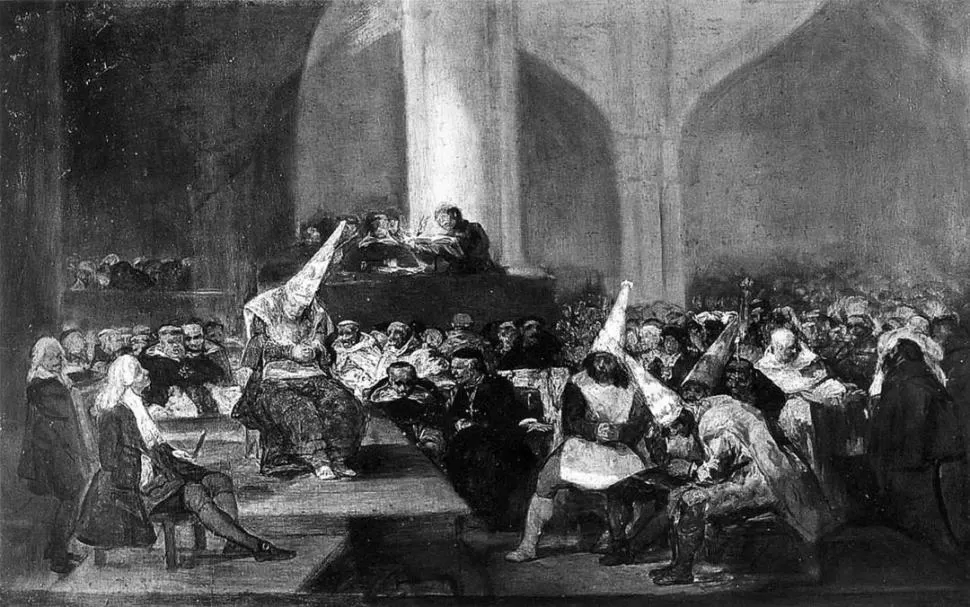 EL TRIBUNAL. Detalle de Auto de fe de la inquisición (1815-1819), de Francisco de Goya y Lucientes. WIKIPAINTINGS.ORG