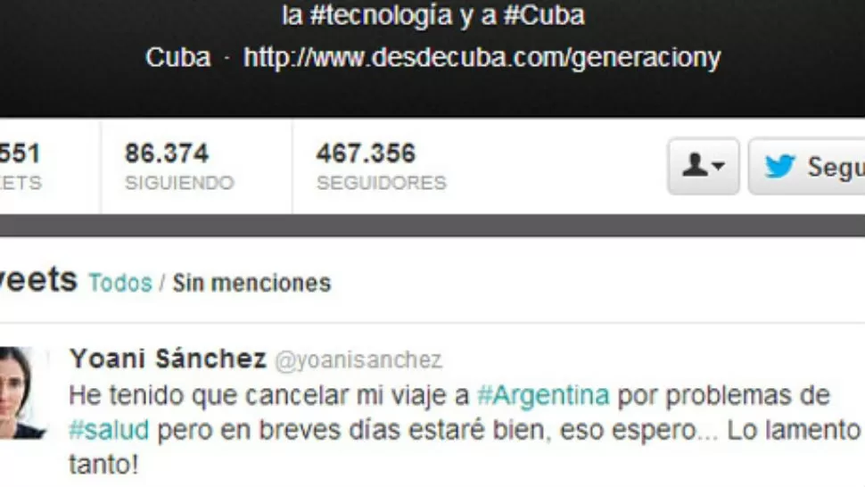 EN TWITTER. La cubana anunció que no vendrá a la Argentina, pero no fijó nueva fecha. FOTO TOMADA DE INFOBAE.COM