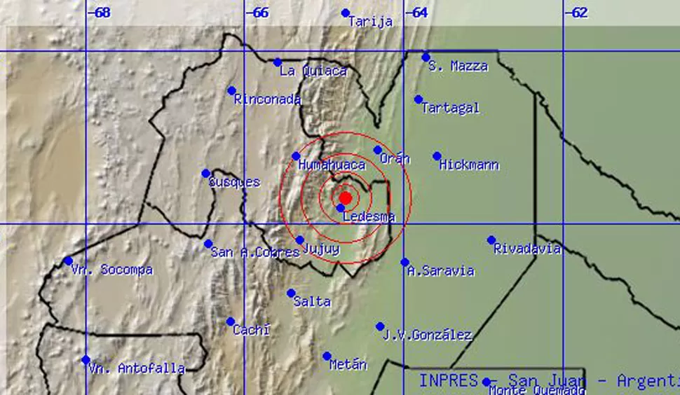 AMANECER AGITADO. Tres de los temblores sorprendieron a los jujeños cuando aún estaba oscuro. FOTO TOMADA DE INPRES.GOV.AR