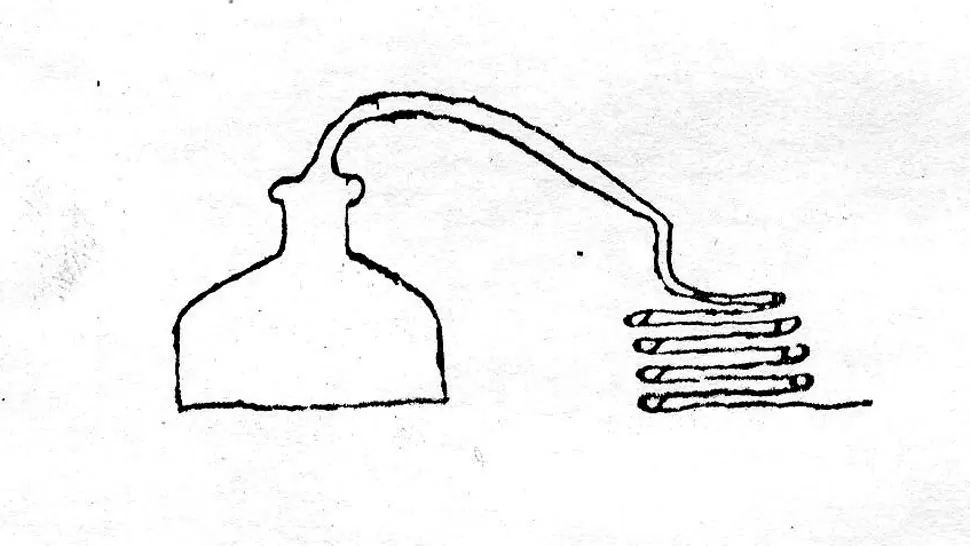 UN ALAMBIQUE. Así dibujó Wenceslao Posse, en una nota de 1866, el aspecto del alambique que encargaba a la casa Fawcett y Preston, de Liverpool.
