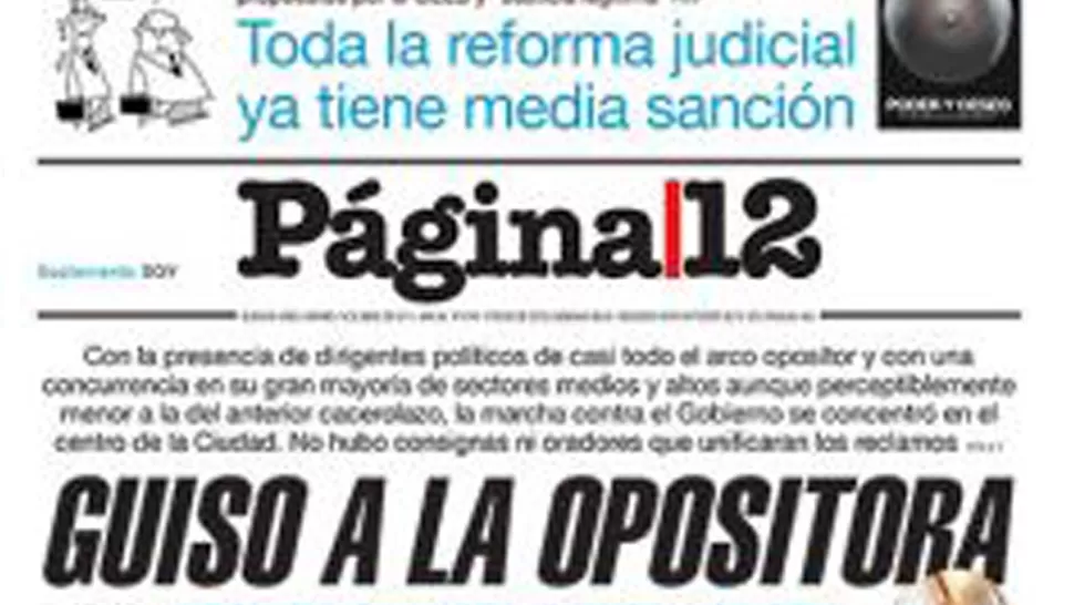 POSTURA. El diario Página/12 enfatizó en que la convocatoria de anoche fue menor a otras anteriores. 