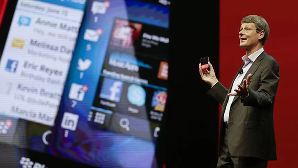 ANUNCIO. Thorsten Heins, CEO de Blackberry, presentando el Q5. FOTO TOMADA DE DAILYTELEGRAPH.COM.AU