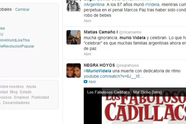 El mundo habla de la muerte de Videla en Twitter