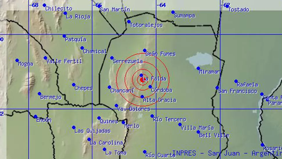 TEMBLOR. El movimiento se sintió en la capital cordobesa. FOTO TOMADA DE INPRES.GOV.AR