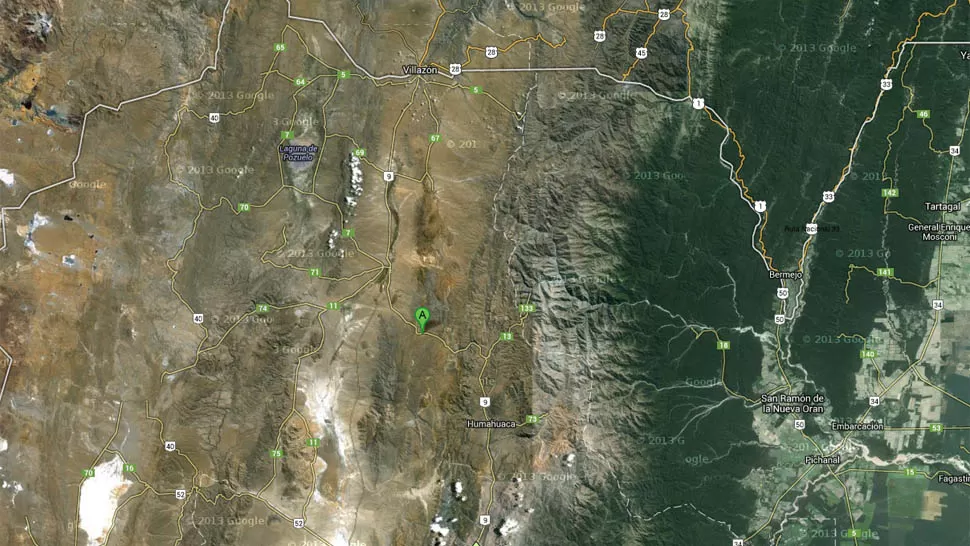 ZONA FRONTERIZA. Tres Cruces, donde fue encontrada la droga, queda a 100 kilómetros del límite con Bolivia. FOTO MAPS.GOOGLE.COM.AR