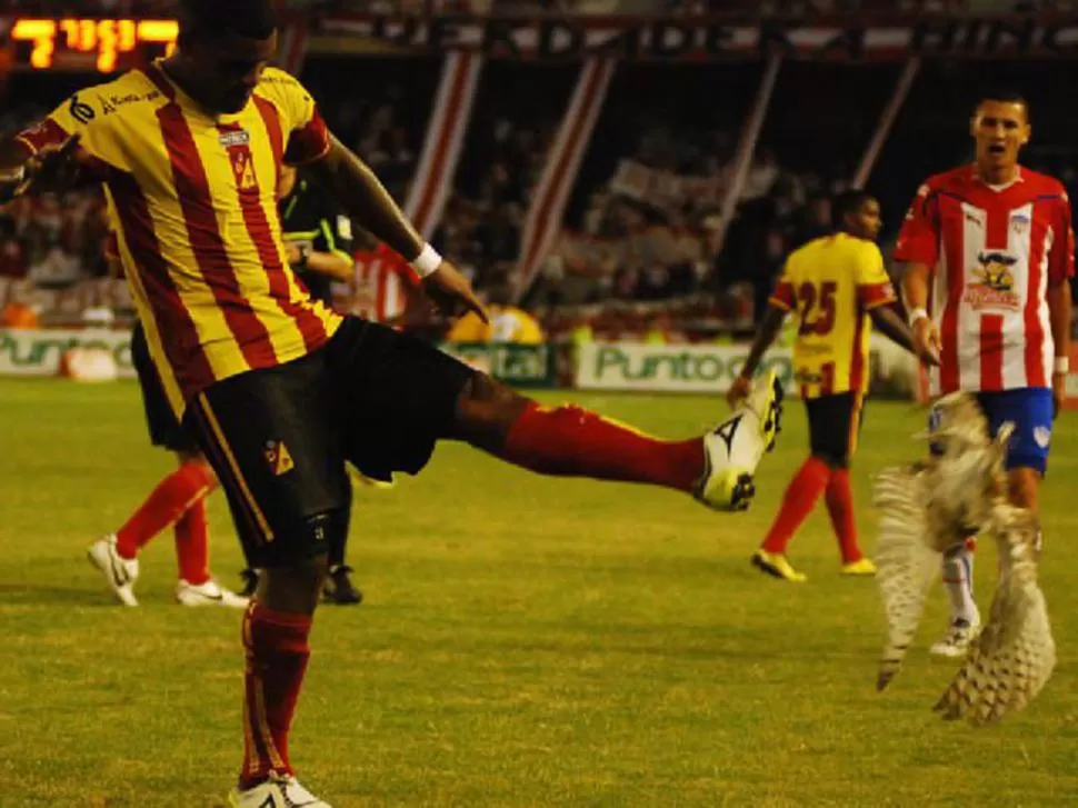 LA SACÓ AFUERA. Moreno ya pateó al lateral a la lechuza mascota de Junior. 