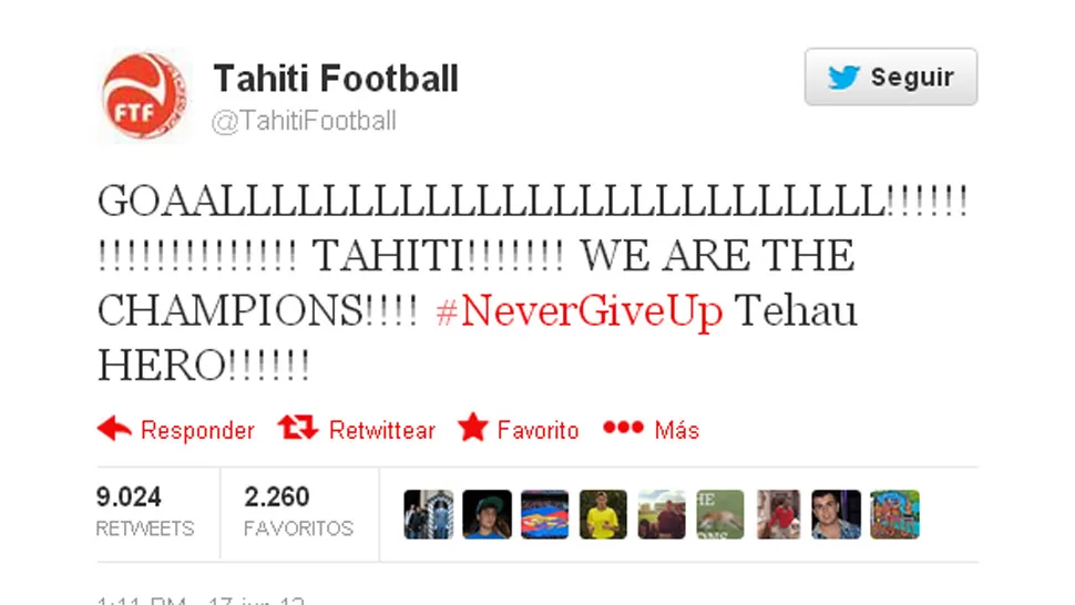CAMPEONES. En las redes sociales no ahorraron entusiasmo con sus jugadores. FOTO TOMADA DE TWITTER.COM/TAHITIFOOTBALL