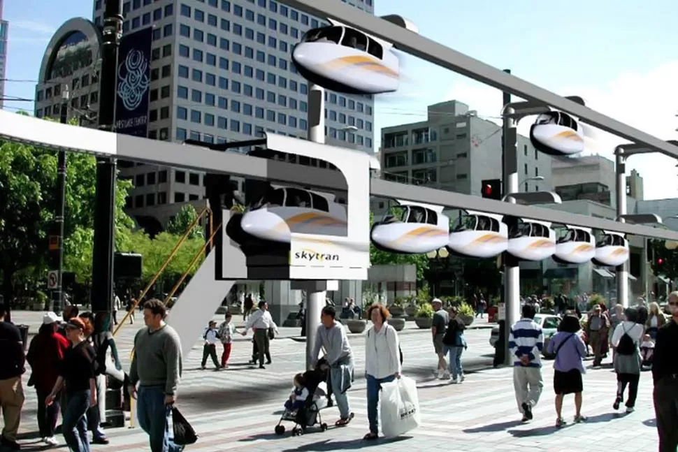 PROYECTO. Así será el Skytran, el monorriel que preparan en Israel. FOTO TOMADA DE DESIGNBOOM.COM