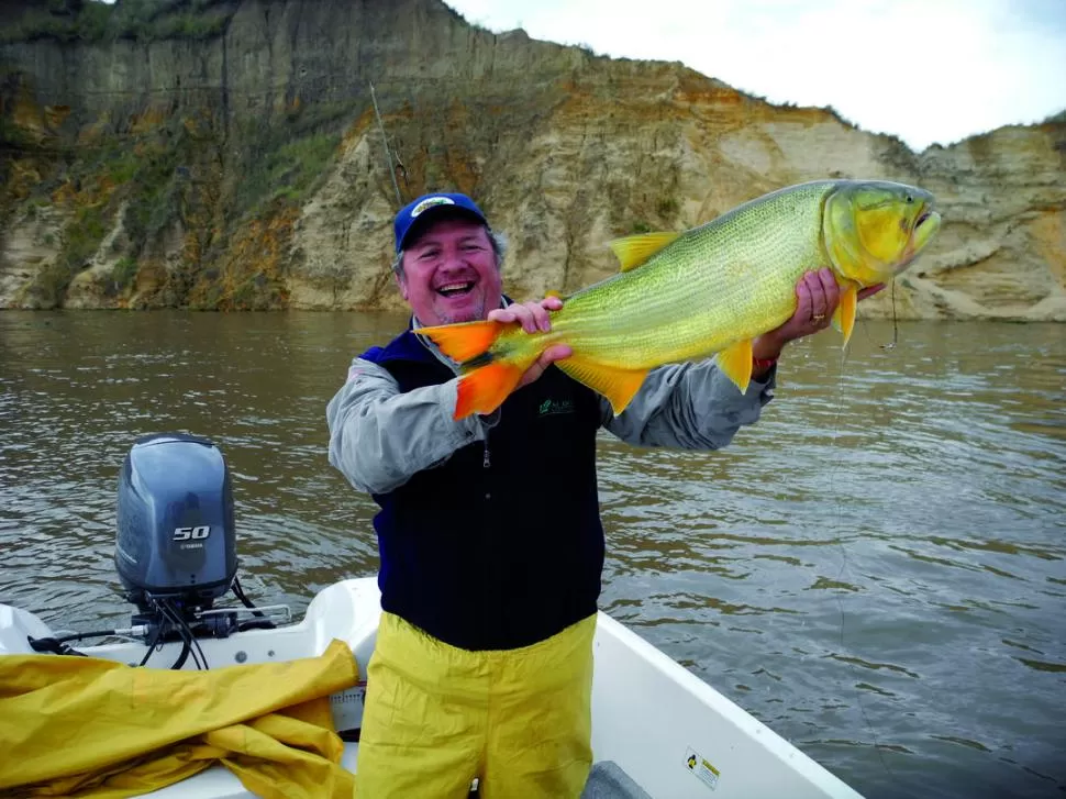 ALEGRIA. Carlos Viccini muestra uno de los dorados capturados en Bella Vista.