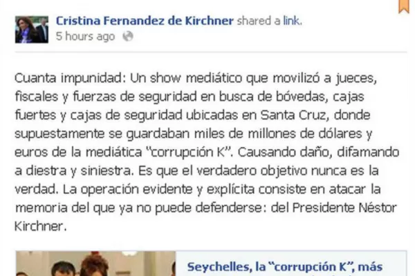 Cristina criticó a Lanata desde su cuenta de Facebook