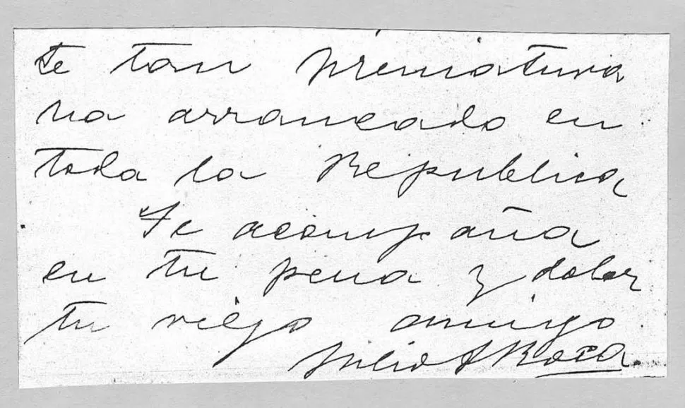 LA CARTA. Renglones finales y firma de la carta de Julio Argentino Roca a Luis F. Aráoz. LA GACETA / ARCHIVO