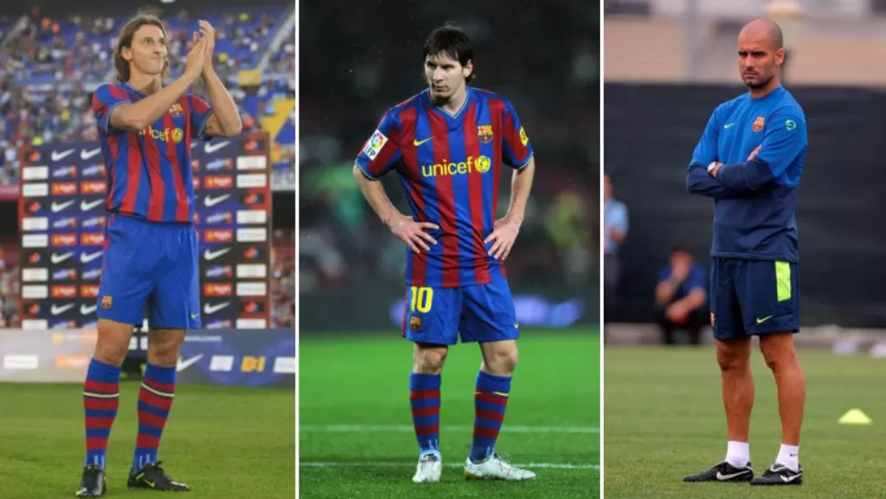 TRIO. Zlatan Ibrahimovic dejó mal parado a Guardiola, y También a Messi e Iniesta, a quienes criticó por su actidud pasiva ante los pedidos del ex DT. FOTOS TOMADAS DE INFOBAE.COM