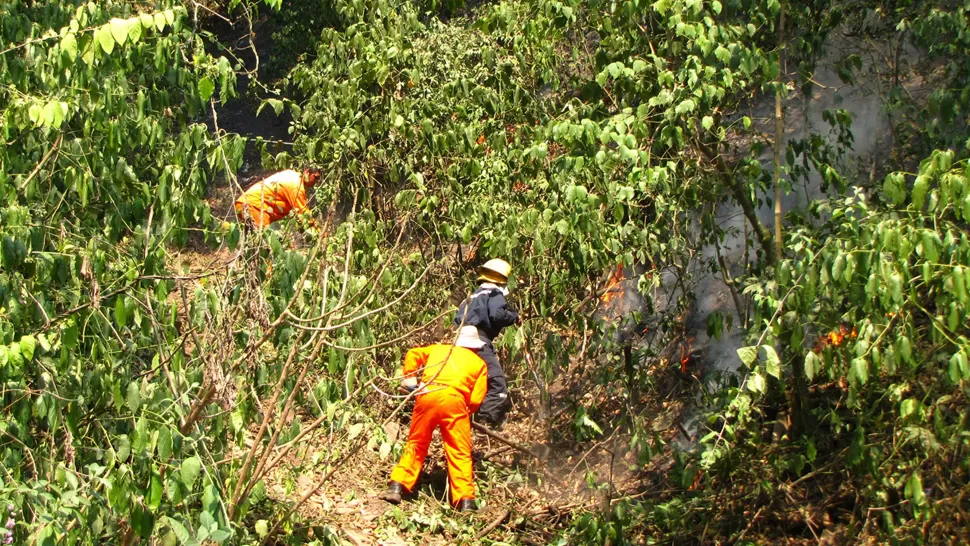 TRABAJO EN EQUIPO. Además de los bomberos, colabora personal de Vialidad, del Municipio de Yerba Buena, de la comuna de San Javier y miembros del cuerpo de guardaparques. FOTOS GENTILEZA MARTIN MERINO FACEBOOK.COM/SOMOSRUMBONORTE