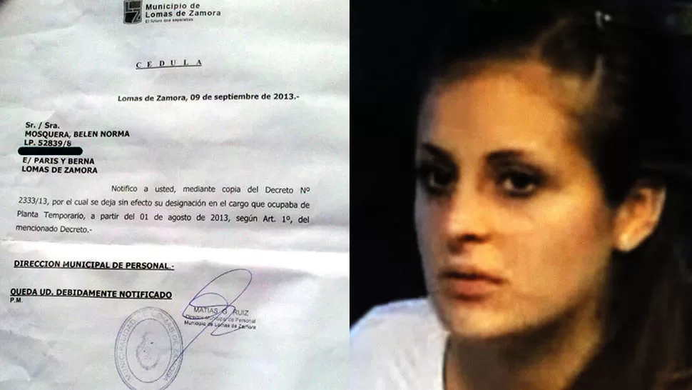 EL DOCUMENTO. La inspectora recibió una notificación de despido tras el incidente con el diputado. DYN