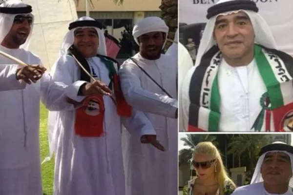 El jeque Maradona: se puso el turbante y bailó en los Emiratos Árabes