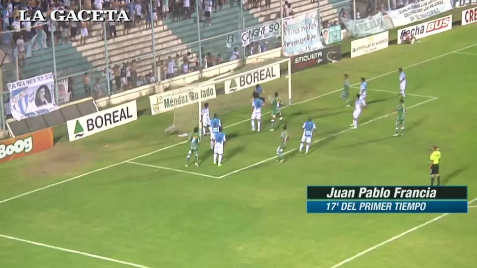 MAGICO. El derechazo del cordobés se coló por el segundo palo del arco de Atlético. CAPTURA DE VIDEO