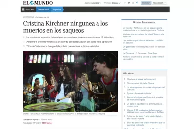 Diario El Mundo: Cristina Kirchner ningunea a los muertos en los saqueos