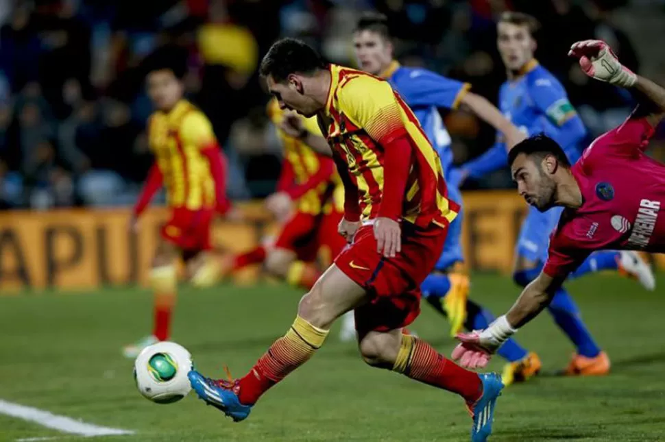 FESTEJO. Messi marca el gol ante Getafe, igual al de Maradona ante Bélgica. FOTO TOMADA DE MINUTOUNO.COM.AR