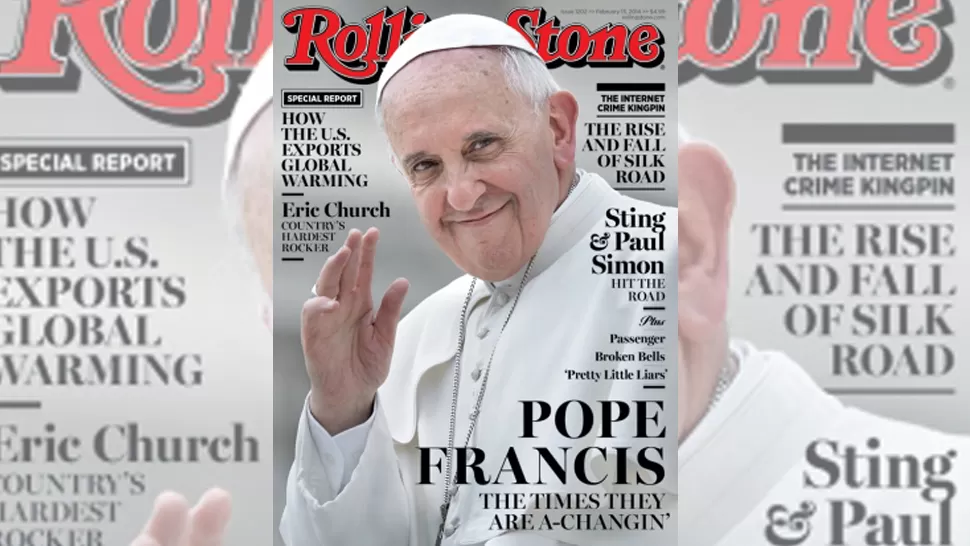 EL PAPA GENTIL.  Los tiempos cambian es el título que eligió la revista para presentar la nota sobre Francisco. FOTO TOMADA DE ROLLINGSTONE.COM