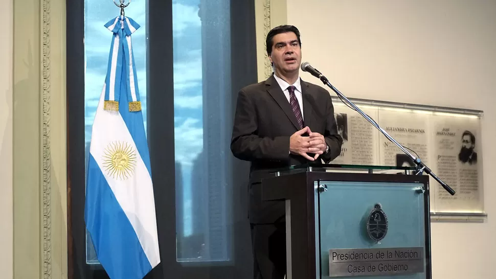 TEMAS VARIOS. Capitanich tocó distintos tópicos durante su conferencia en la Casa Rosada. DYN