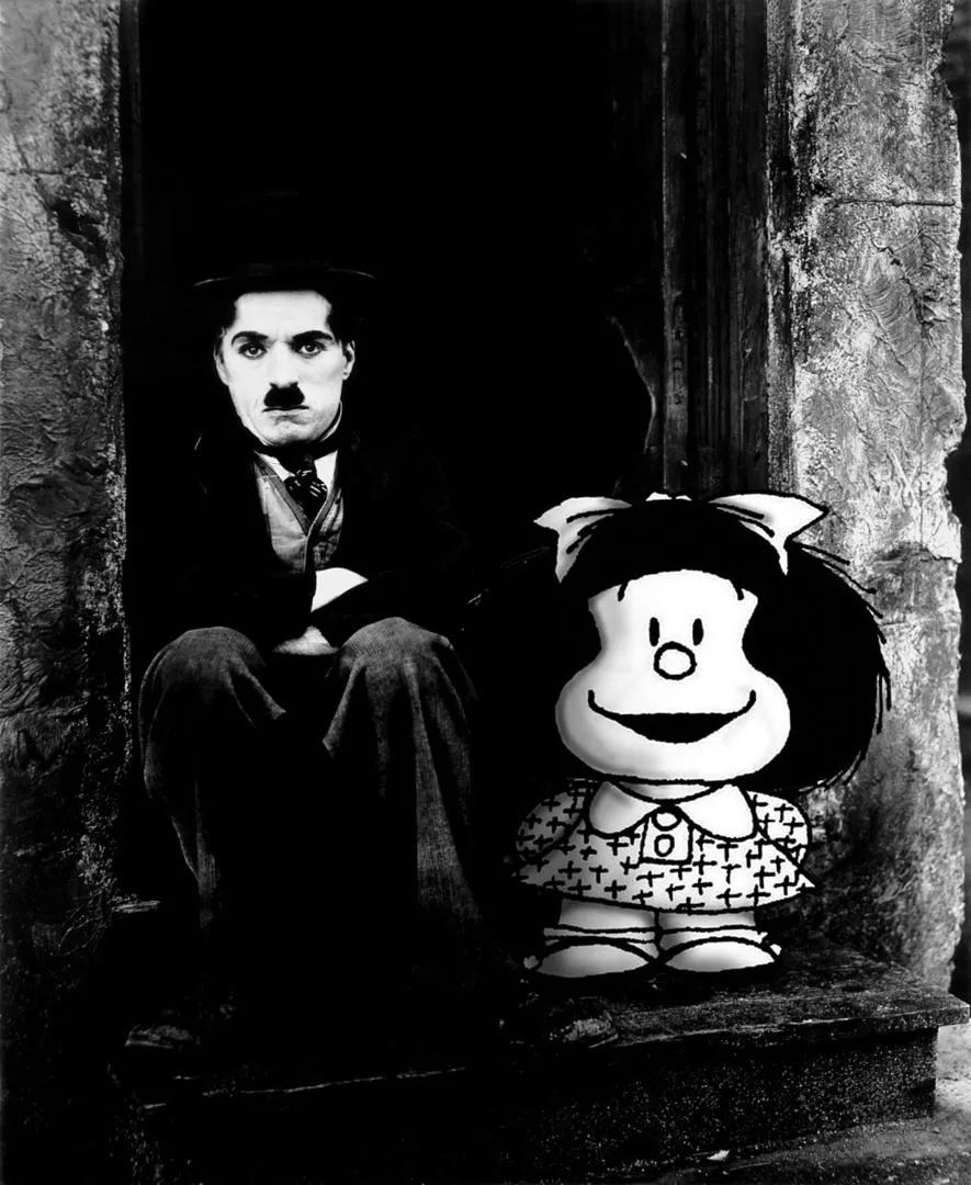 UNIDOS POR LA TRASCENDENCIA. Grandes y chicos de todas las latitudes entienden y valoran a Mafalda, como sucedía en la época dorada de las películas de Chaplin, porque en ambos casos la temática del mensaje refiere a la libertad, la democracia, la paz y la justicia. ilustración de diego lobo