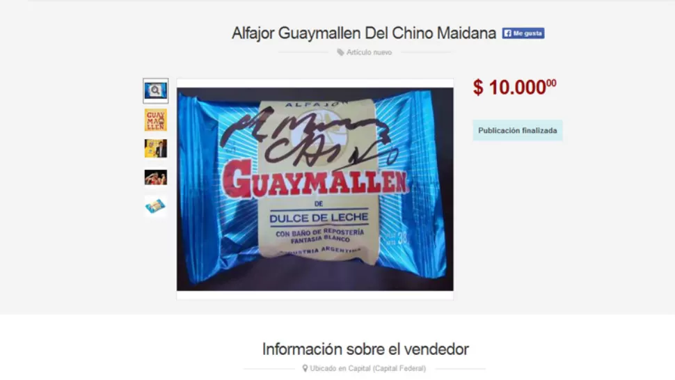 El alfajor con la firma del Chino Maidana. CAPTURA DE INTERNET