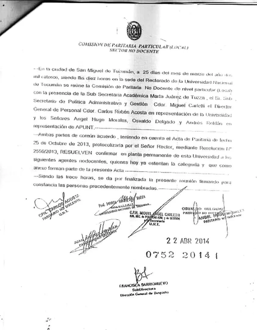 LA CIRCULAR. El 25 de mayo se firmó la resolución por la cual se pasó a planta permanente a personal no docente.  