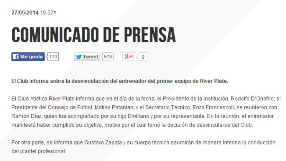 COMUNICADO DE PRENSA