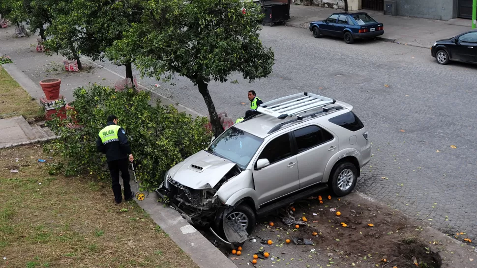 SUSTO. El cosechero resultó con una lesión en una de sus manos y los adolescentes fueron asistidos por precaución. LA GACETA / FOTO DE DIEGO ARÁOZ