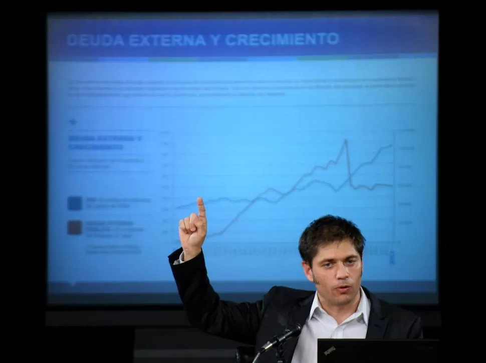 GRÁFICO. Kicillof explica el crecimiento económico a partir de la evolución de la reestructuración (baja) de la deuda. dyn