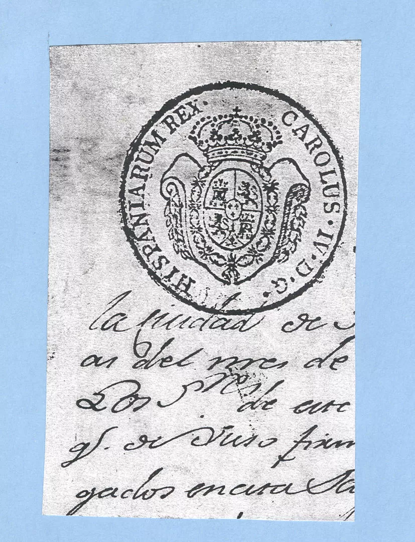 SELLO REAL DE CARLOS IV. Se utilizaba en 1800 y 1801, en la documentación oficial de San Miguel de Tucumán. la gaceta / archivo
