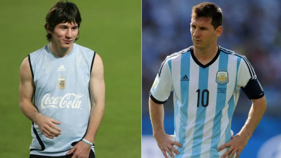 MESSI. un cambio importante entre 2006 y 2014. IMAGEN TOMADA DE ELGRAFICO.COM.AR