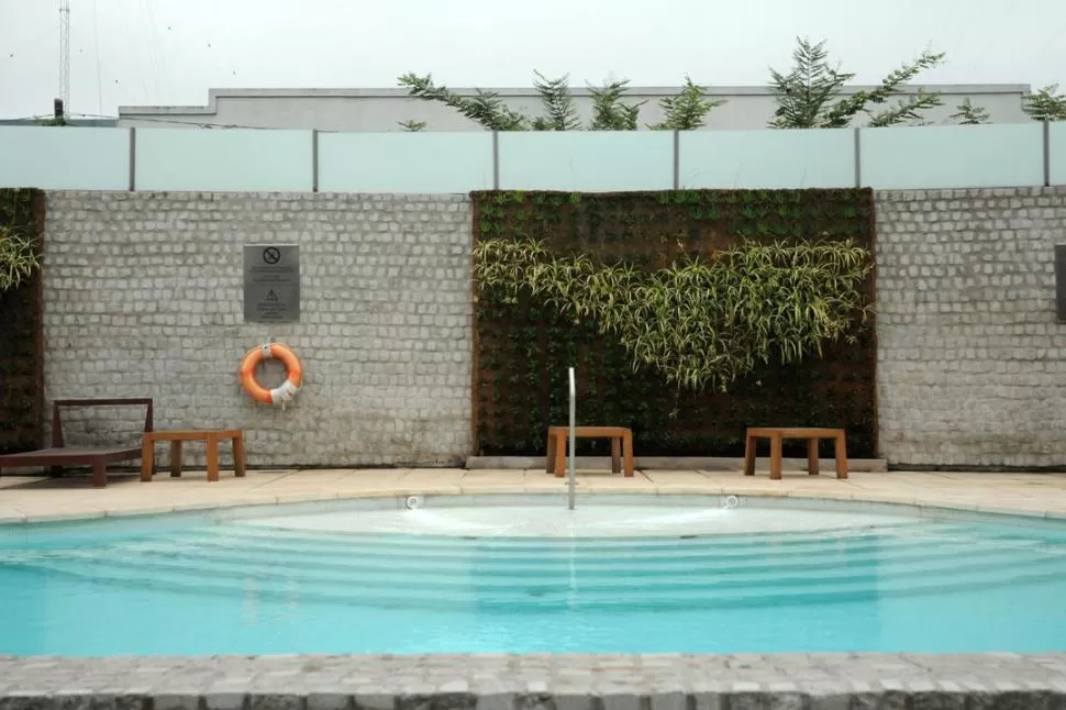 ELEMENTOS. Agua, piedras y tierra se unieron en el jardín del hotel Hilton Garden Inn para crear uno de los jardines verticales más grandes de Tucumán. la gaceta / fotos de inés quinteros orio - antonio ferroni - franco vera