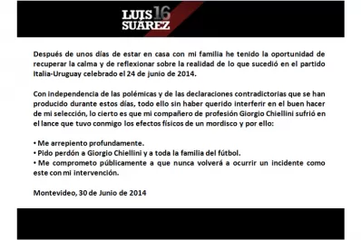 Suárez se arrepintió y le pidió perdón a Chiellini