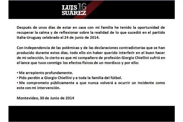 Suárez se arrepintió y le pidió perdón a Chiellini