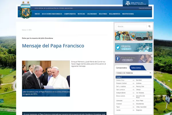 El Papa Francisco rezó por Grondona y su familia