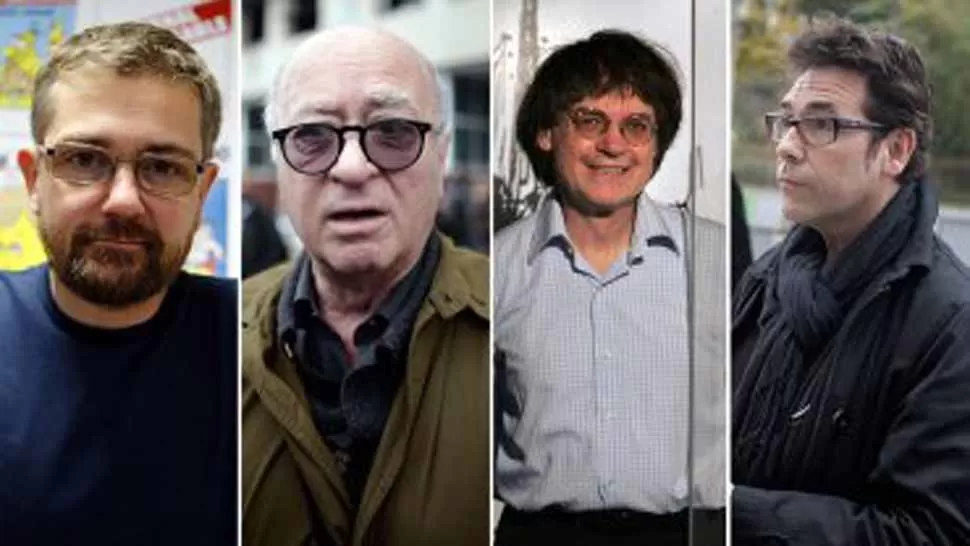 ASESINADOS. Stéphane Charbonnier, Jean Cabut, Georges Wolinski y Tignous. FOTO TOMADA DE INFOBAE.COM