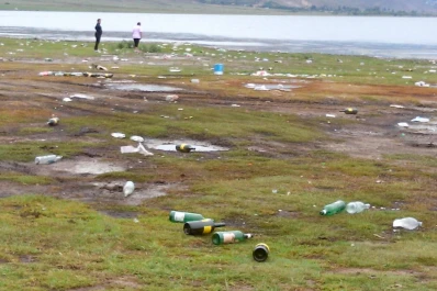 Triste imagen del lago La Angostura, en Tafí del Valle